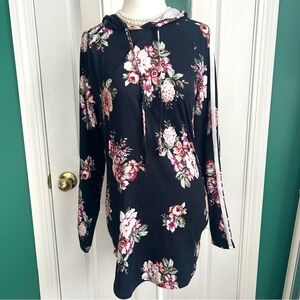 Black Floral Hoodef Top sz L